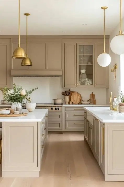 آشپزخانه با کابینت نئوکلاسیک بژ