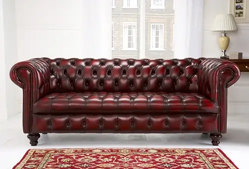 مبل چستر سه نفره چرم ماهگونی