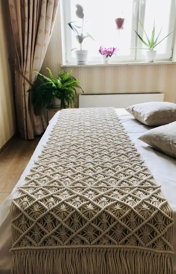 رانر تخت خواب مکرومه رنگ بژ