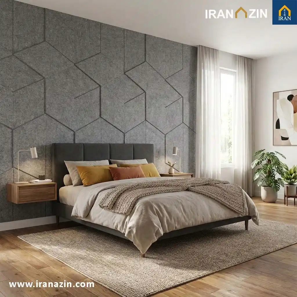 اتاق خواب با وول پنل طوسی