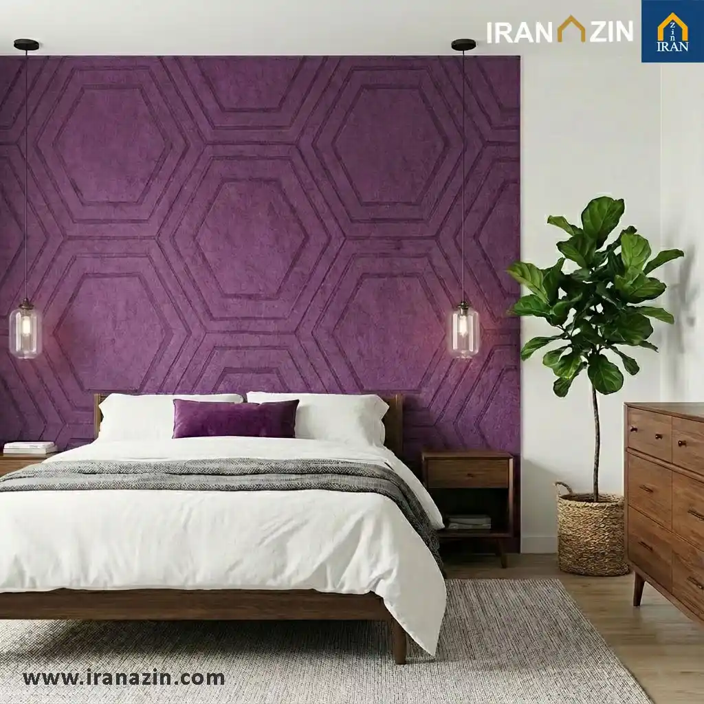 اتاق خواب با وول پنل بنفش