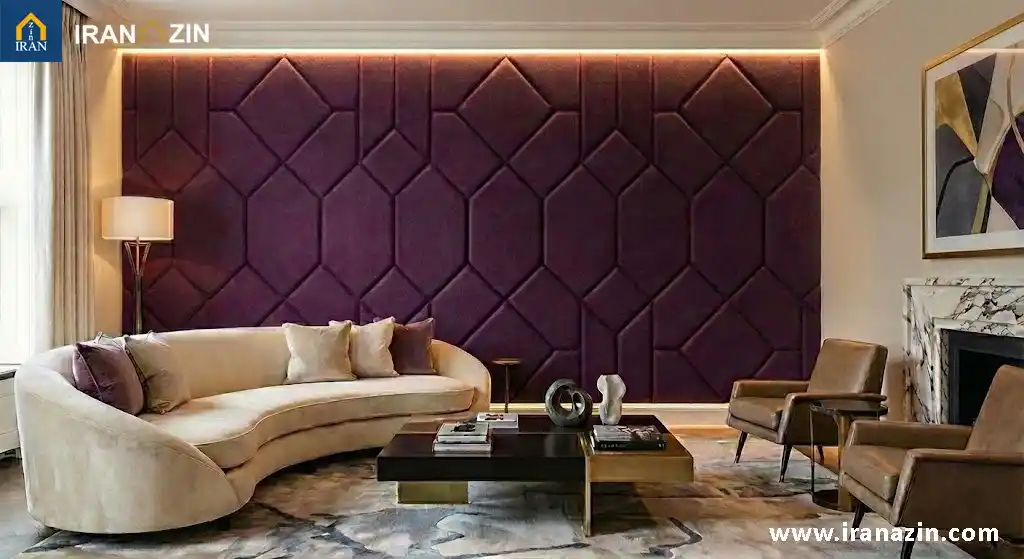 اتاق نشیمن با وول پنل بنفش